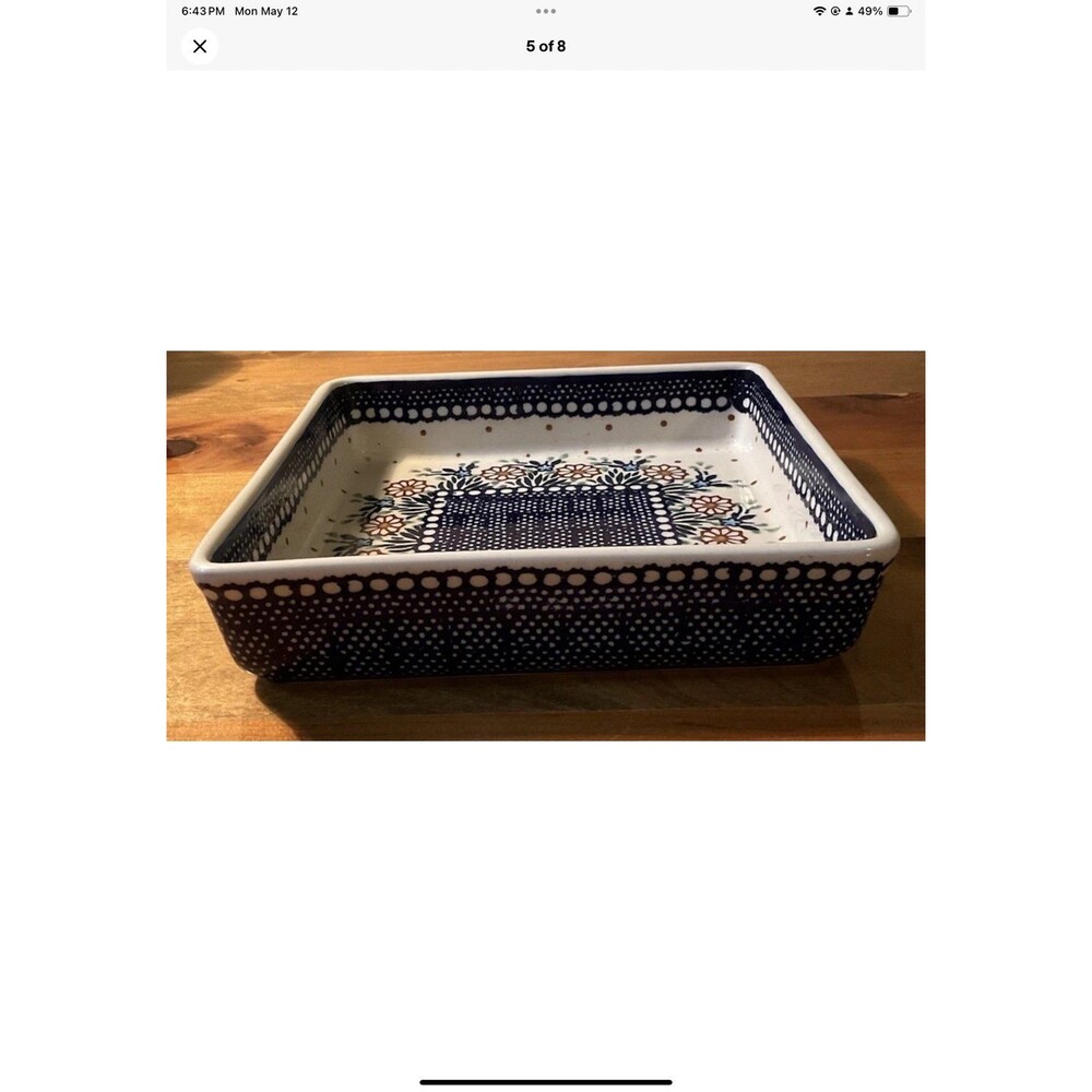 Polish Pottery Manufaktura #102-  8 3/8" Square Baker Baking Dish Blue Floral - Picture 5 of 8